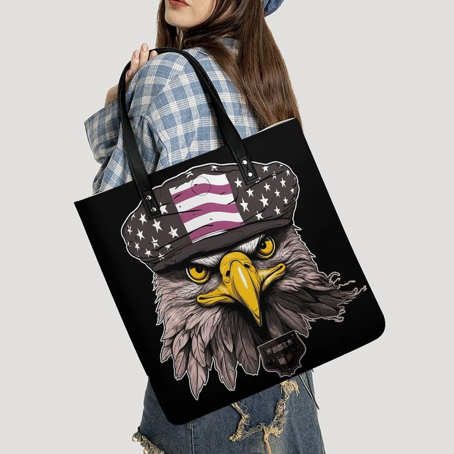 Leather Handbag for Women Tote Bag with Magnetic Buckle Cool Eagle Crossbody Bag Shoulder Bag