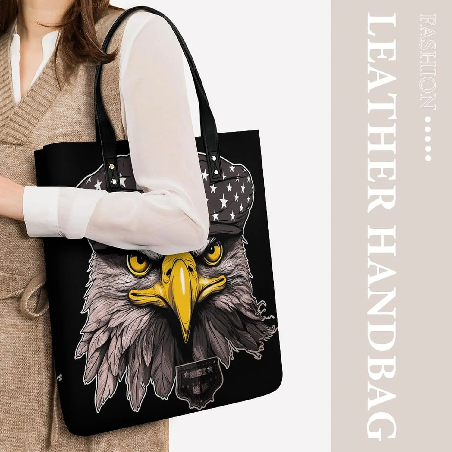 Leather Handbag for Women Tote Bag with Magnetic Buckle Cool Eagle Crossbody Bag Shoulder Bag
