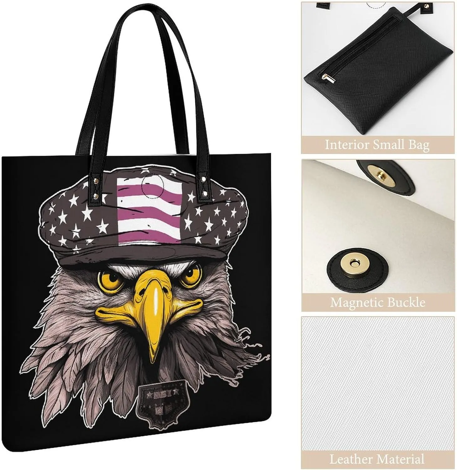 Leather Handbag for Women Tote Bag with Magnetic Buckle Cool Eagle Crossbody Bag Shoulder Bag