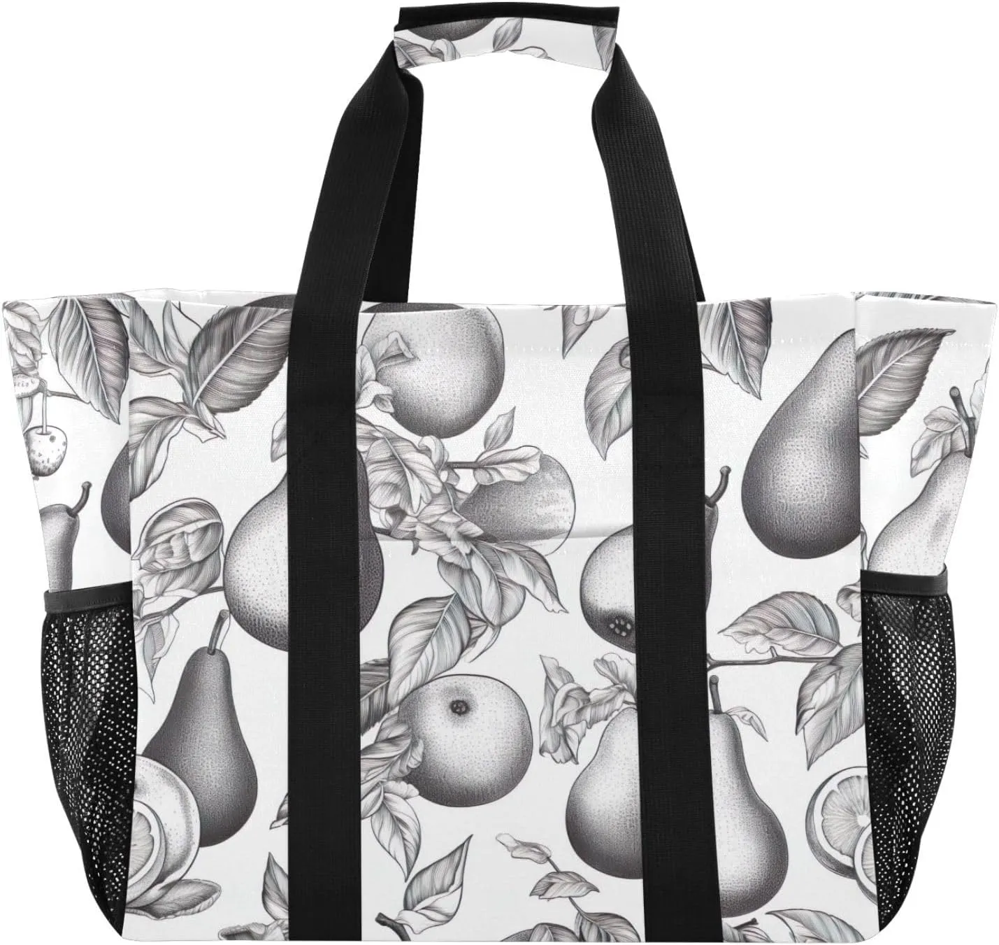 Leaves Pears Fruits Tote Bag for Women with Zipper Large Beach Bags Foldable Work Bag Totes Handbags for Gym Grocery Pool Travel