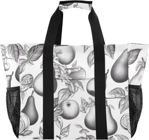 Leaves Pears Fruits Tote Bag for Women with Zipper Large Beach Bags Foldable Work Bag Totes Handbags for Gym Grocery Pool Travel