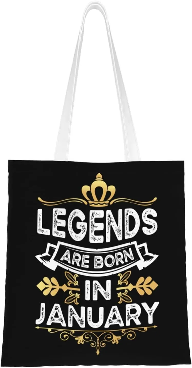 Legends Are Born In January Tote Bag for Women Canvas Shopping Bags Reusable Large Capacity Casual Shoulder Handbags Grocery Bags DIY Gift Bags