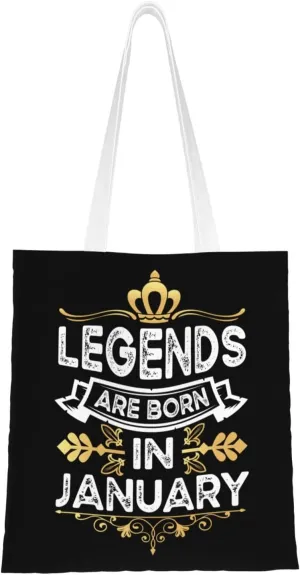 Legends Are Born In January Tote Bag for Women Canvas Shopping Bags Reusable Large Capacity Casual Shoulder Handbags Grocery Bags DIY Gift Bags