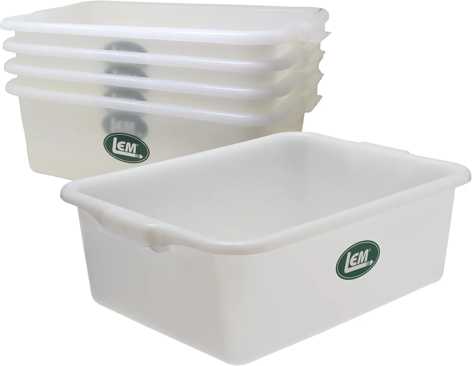 LEM Products Heavy Duty Meat Lug, Large Plastic Storage Containers for Meal Prep, High-Density Polyethylene (HDPE), White, 5-Pack