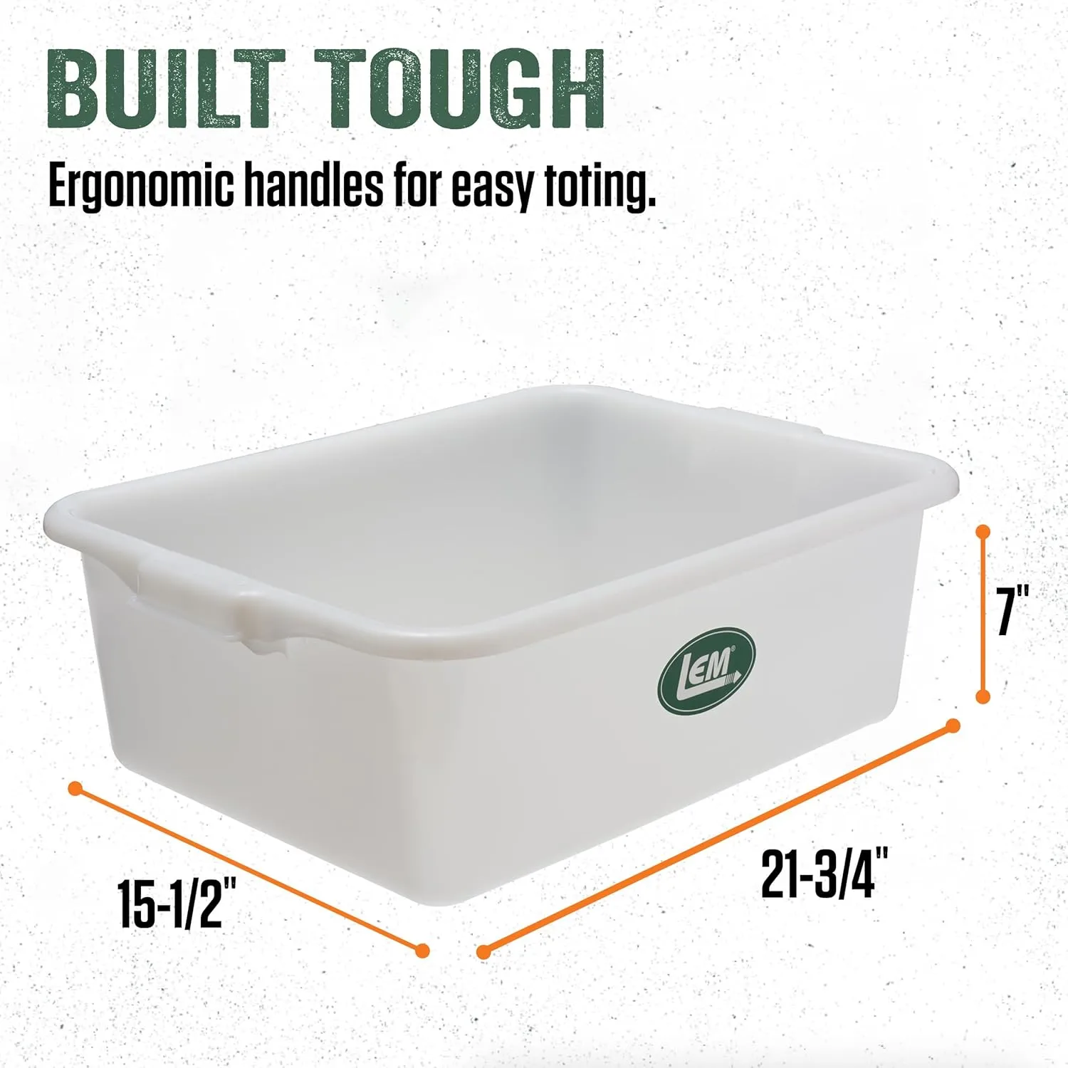 LEM Products Heavy Duty Meat Lug, Large Plastic Storage Containers for Meal Prep, High-Density Polyethylene (HDPE), White, 5-Pack