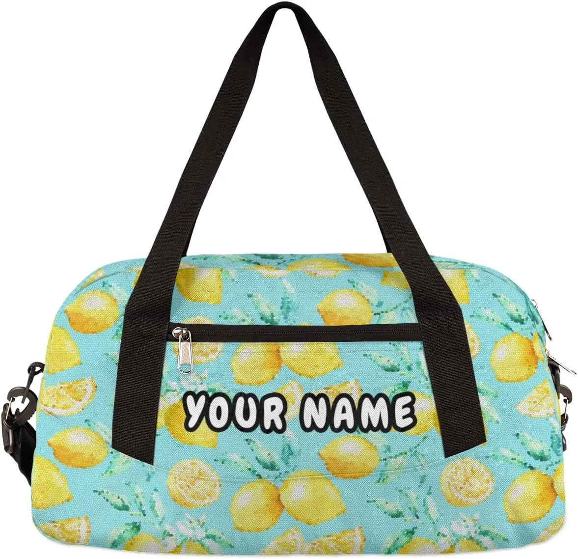 Lemon Blue Leaves Personalized Kids Duffel Bag for Girls Boys, Lemon Debris Custom Name Dance Bag Overnight Small Duffel Bag Carry On Weekend Sports Travel Bag for School Practice Gymnastics Ballet