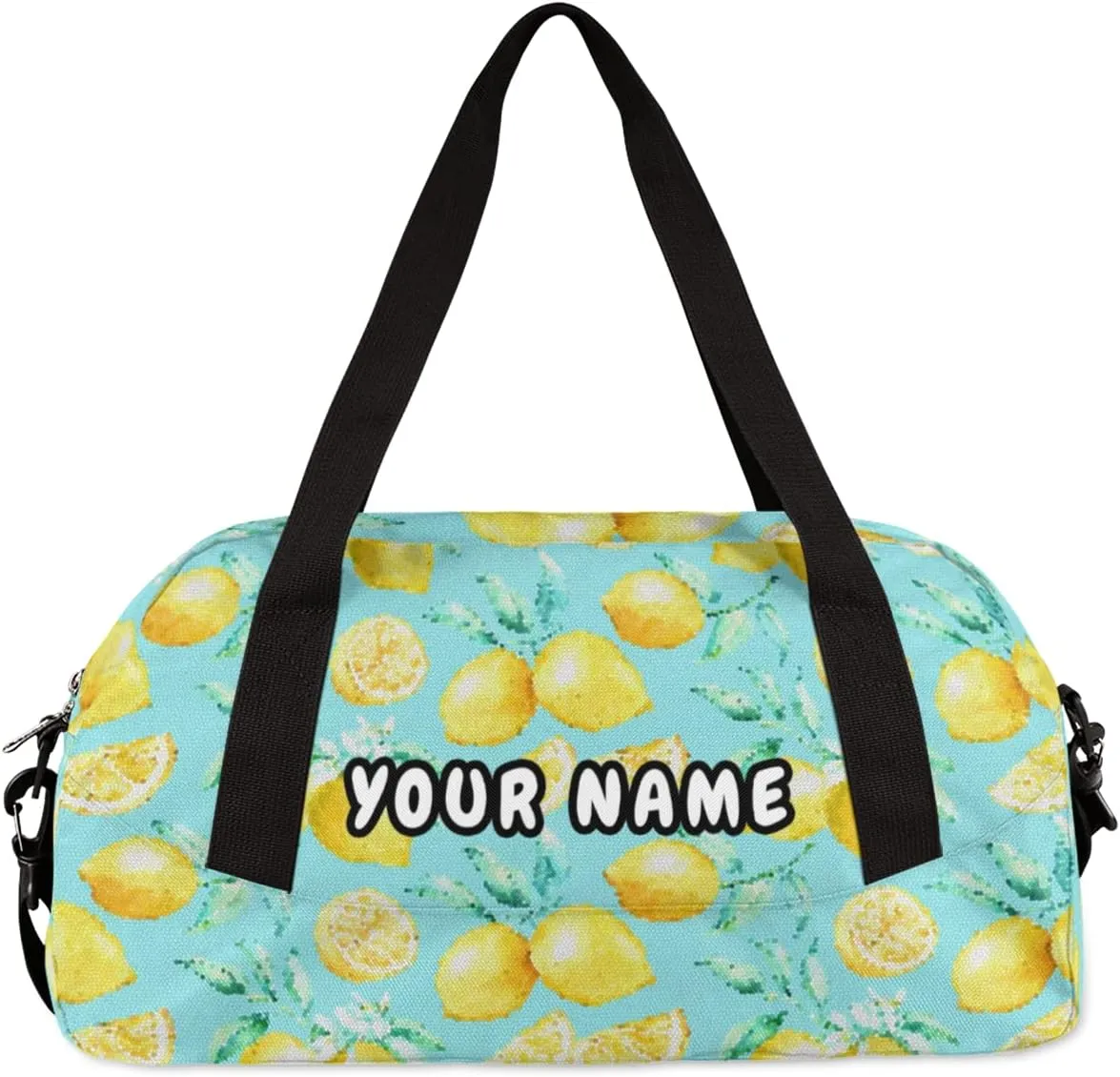 Lemon Blue Leaves Personalized Kids Duffel Bag for Girls Boys, Lemon Debris Custom Name Dance Bag Overnight Small Duffel Bag Carry On Weekend Sports Travel Bag for School Practice Gymnastics Ballet