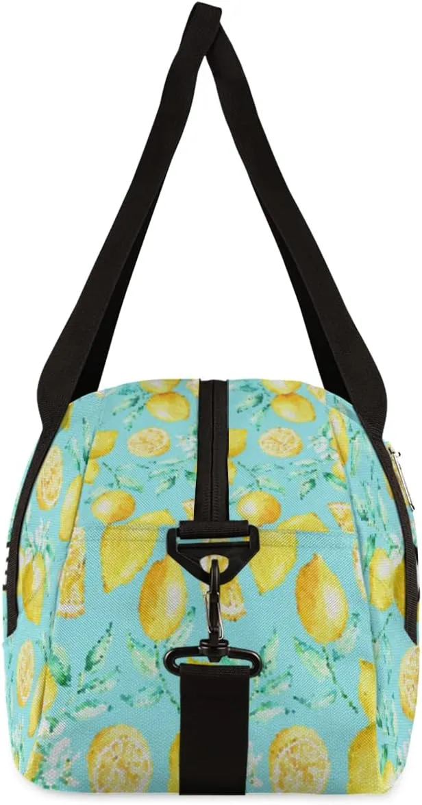 Lemon Blue Leaves Personalized Kids Duffel Bag for Girls Boys, Lemon Debris Custom Name Dance Bag Overnight Small Duffel Bag Carry On Weekend Sports Travel Bag for School Practice Gymnastics Ballet