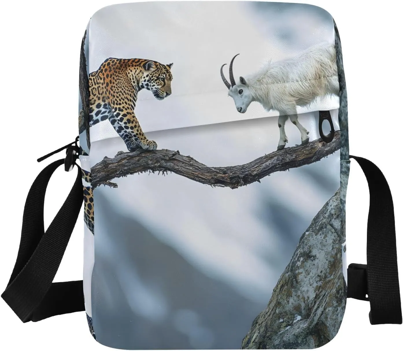 Leopard and Sheep Sling Bags Small Crossbody Purse with Front Back Pockets Adjustable Strap 6.6×2.5×9.4 IN 1 Pack