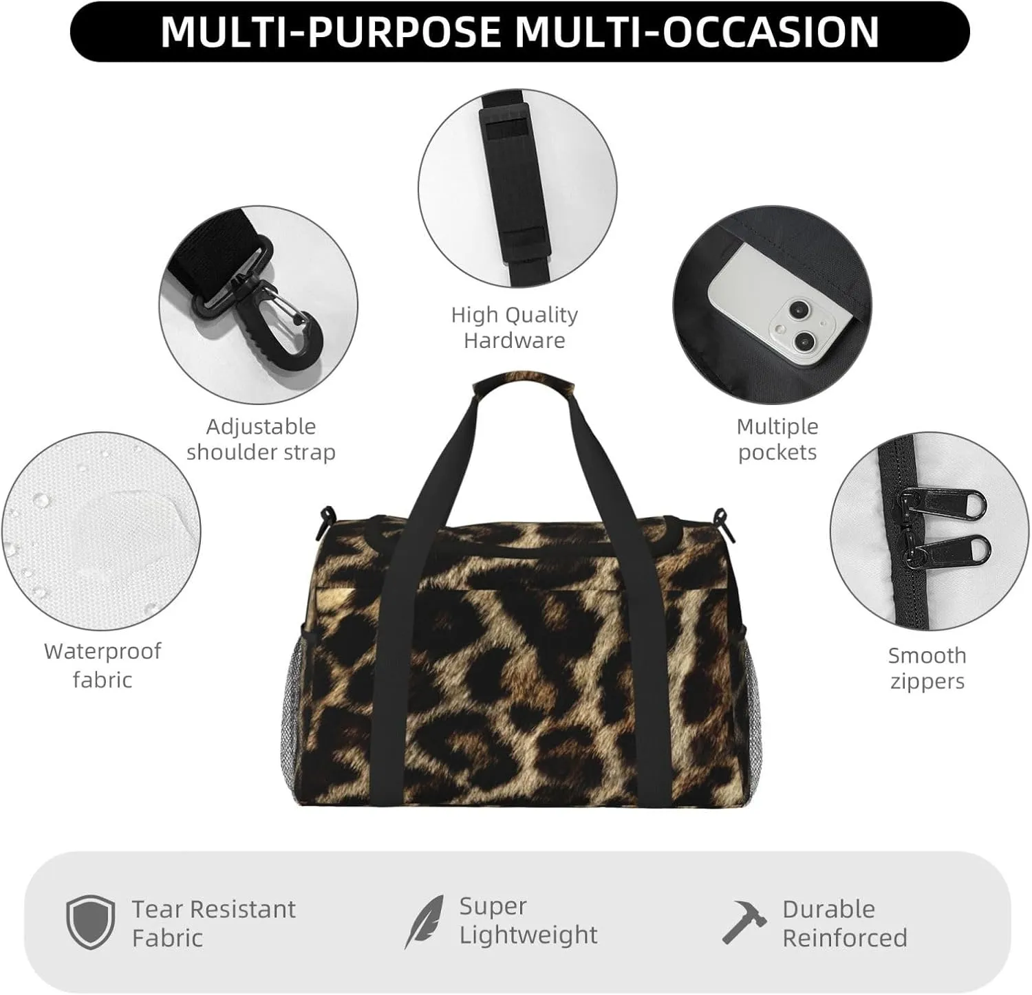 Leopard Skin Travel Duffel Bag Large Foldable Waterproof Overnight Bag For Beach Swim Bags Pool Sports Gym