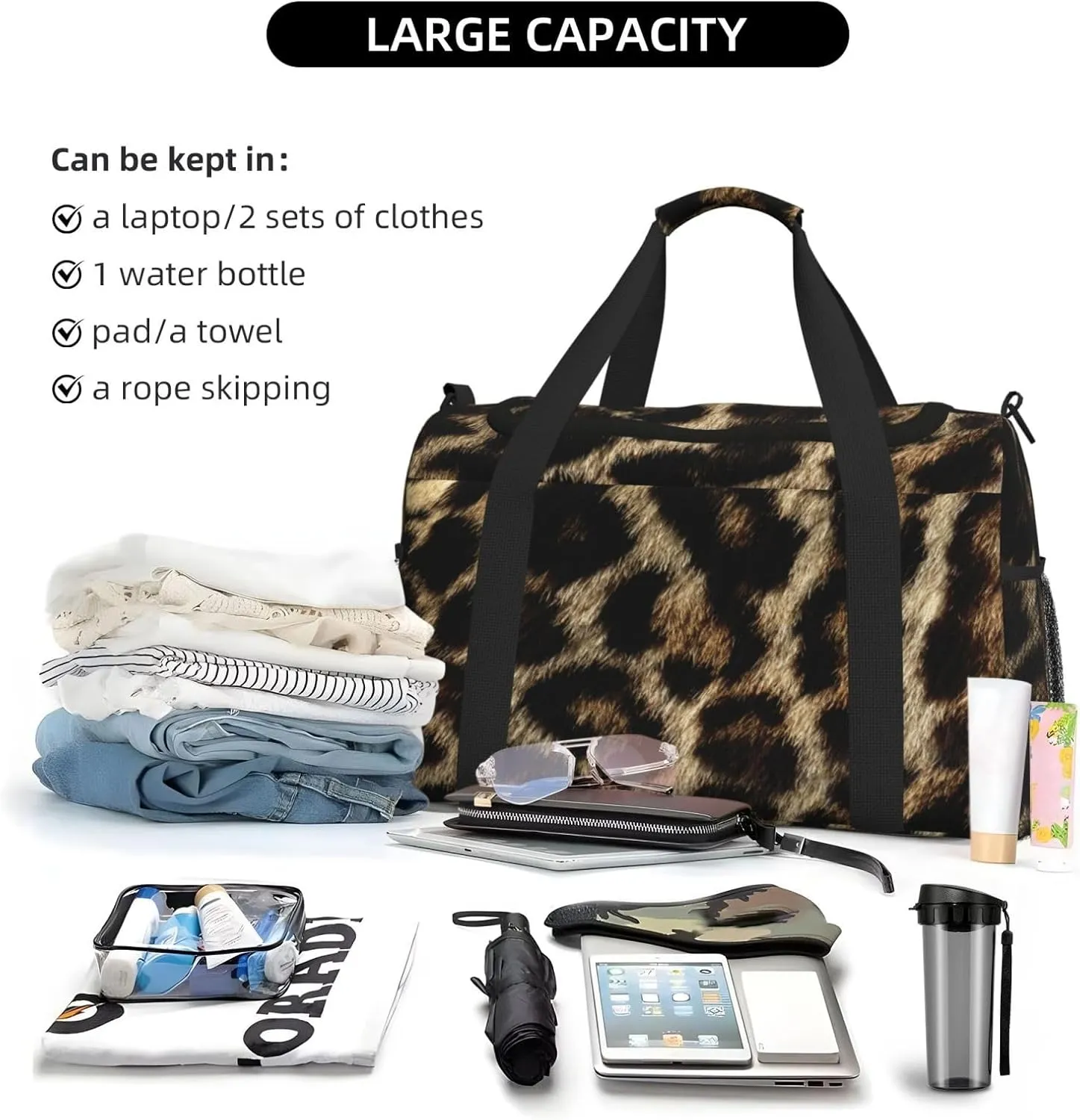 Leopard Skin Travel Duffel Bag Large Foldable Waterproof Overnight Bag For Beach Swim Bags Pool Sports Gym