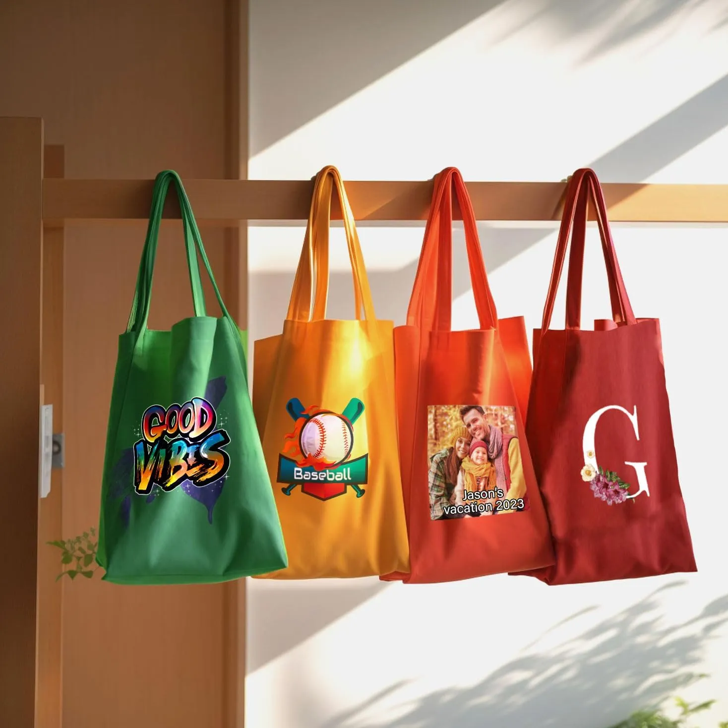 lepni.me Personalised Canvas Tote Bag | Print Your Own Initial Text Photo or Logo | Custom Reusable Monogrammed Handbags (M Beige Without Print)