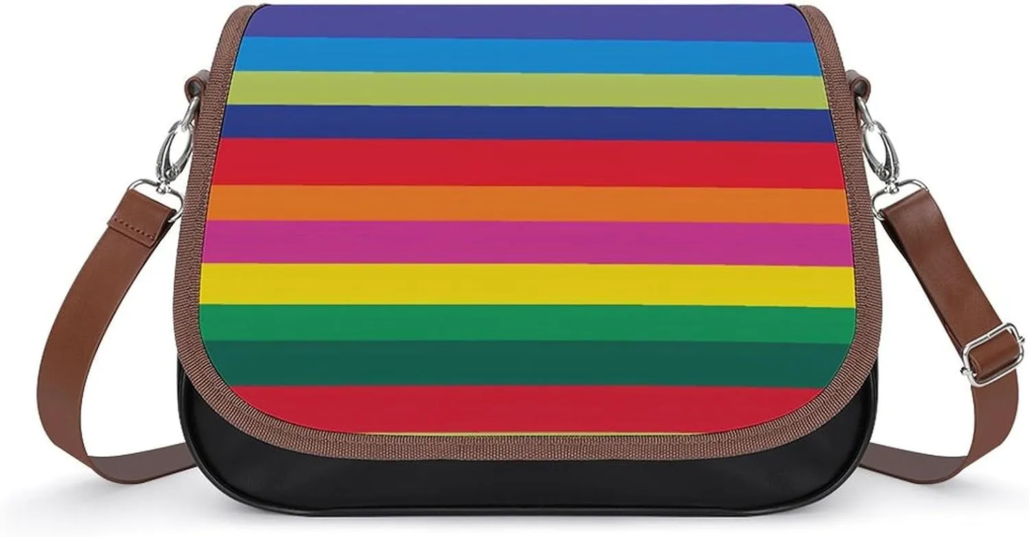 LGBT Gay Rainbow Messenger Bag for Women PU Leather Crossbody Bags Shoulder Handbags Purse