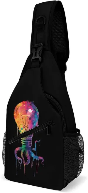 Lightbulb of Tentacles Rainbow Dripping Funny Crossbody Sling Bag Novelty Chest Bags Shoulder Backpack For Travel Hiking 15×8×4 Inches