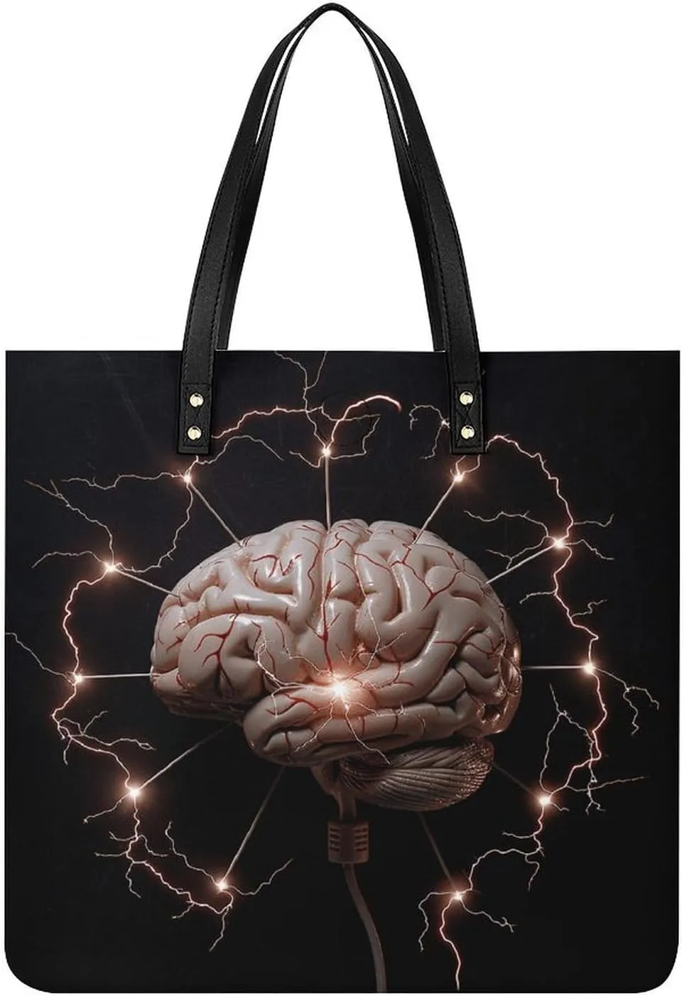 Lightning And Brain Tote Bag Pu Leather Handbags for Women Shopping Shoulder Bags Travel Hobo Bags Slouchy Tote Big Capacity Cross Body Handbags Laptop Briefcases