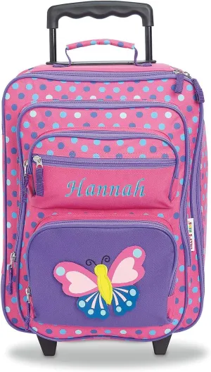 Lillian Vernon Personalized Rolling Luggage for Kids, 5-Pocket 3-D Butterfly Design Suitcase Set, Customizable Girls Travel Carrier on Wheels, 5.5" W x 12" L x 18" H