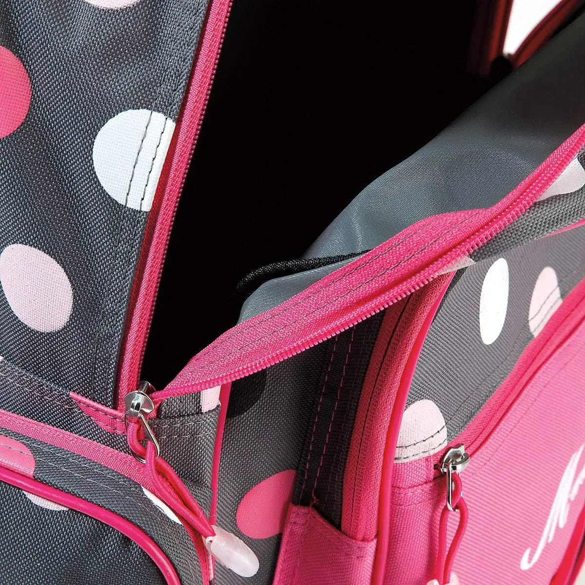 Lillian Vernon Personalized Rolling Luggage for Kids, 5-Pocket Grey Multi-Dots Design Suitcase Set With Clip-On Pouch, Customizable Girls Travel Carrier on Wheels, 20" H x 12" L x 5" W