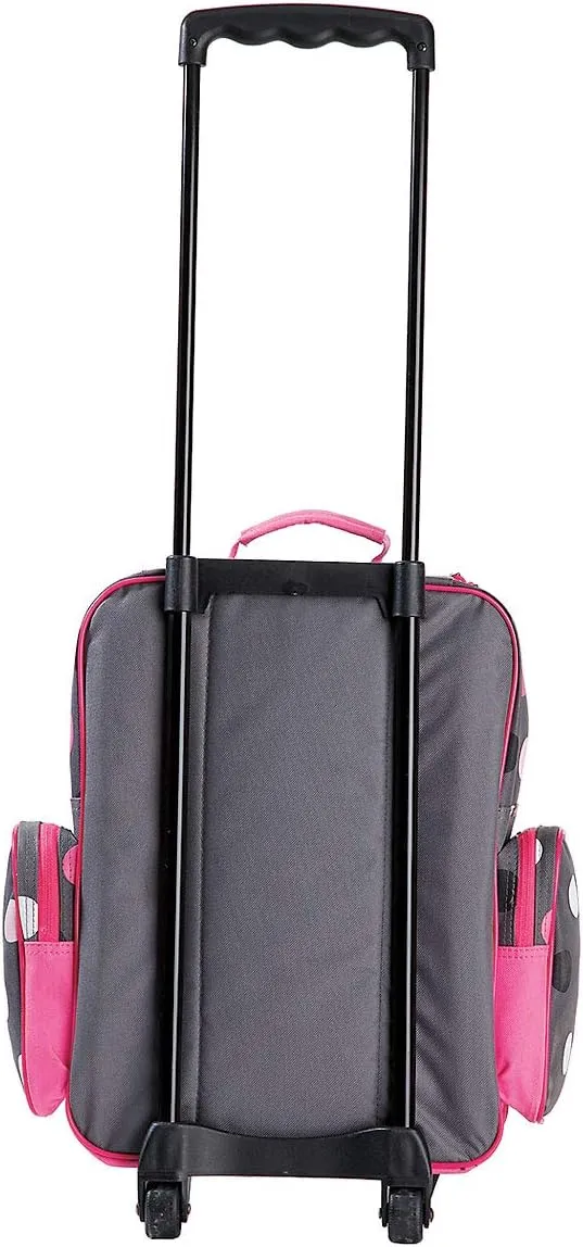 Lillian Vernon Personalized Rolling Luggage for Kids, 5-Pocket Grey Multi-Dots Design Suitcase Set With Clip-On Pouch, Customizable Girls Travel Carrier on Wheels, 20" H x 12" L x 5" W