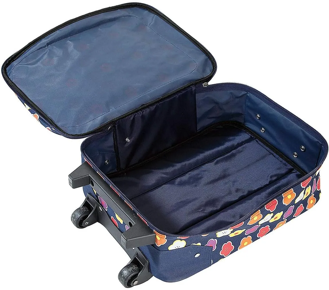 Lillian Vernon Personalized Rolling Luggage for Kids, 5-Pocket Navy Floral Design Suitcase Set, Customizable Girls Travel Carrier on Wheels, 5.5" W x 12" L x 18" H