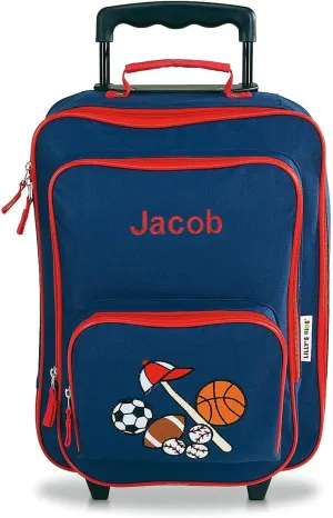 Lillian Vernon Personalized Rolling Luggage for Kids, 5-Pocket Sports Design Suitcase Set, Customizable Boys Travel Carrier on Wheels, 5.5" W x 12" L x 18" H