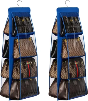 Lirex 2-Pack Handbag Hanging Purse Organizer for Closet, 8 Pocket Handbag Storage Organizer Hanger Oxford Cloth Closet Organizer for Family Closet Bedroom, Foldable and Universal Fit, Blue