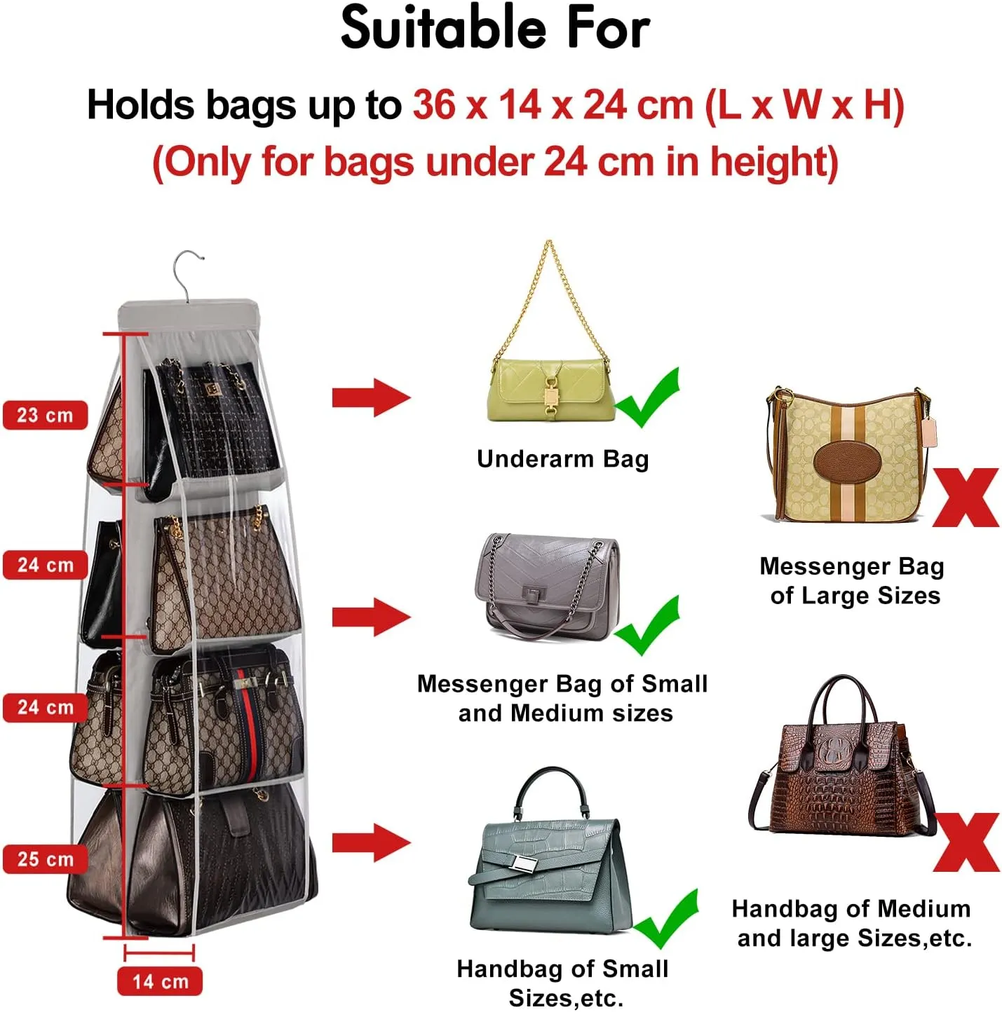 Lirex 2-Pack Handbag Hanging Purse Organizer for Closet, 8 Pocket Handbag Storage Organizer Hanger Oxford Cloth Closet Organizer for Family Closet Bedroom, Foldable and Universal Fit, Blue