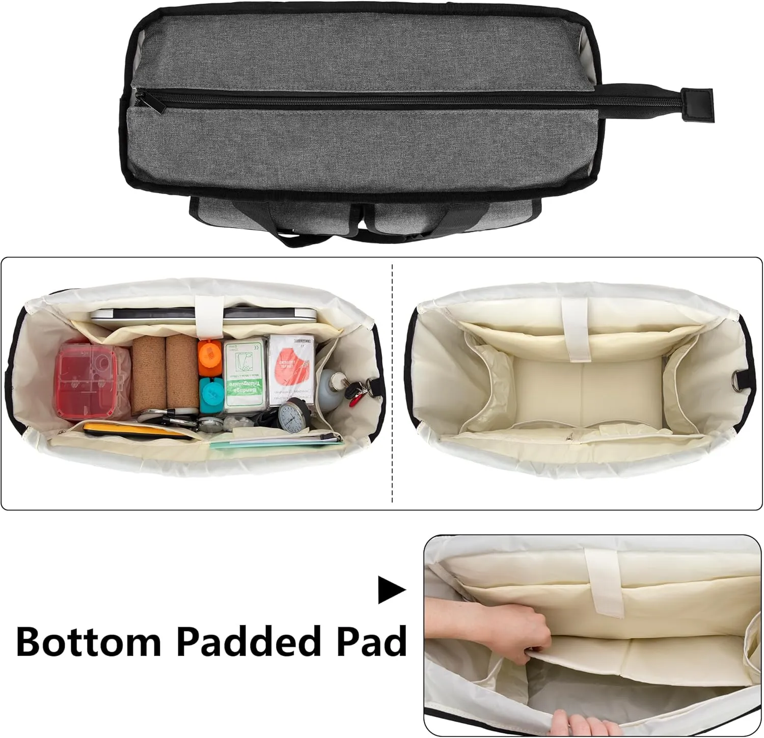 LoDrid Nurse Tote Bag with Bottom Padded Pad, Nurse Bags and Totes for Work with Large Compartment, Bag Only