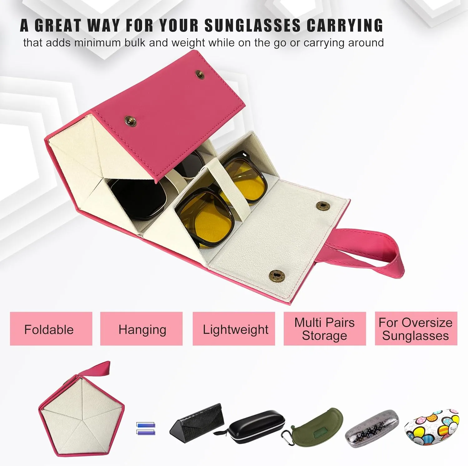 Longjet Sunglasses Organizer 5 Slots Travel Glasses Case Multiple Pairs Eyeglasses Storage Box Hanging Eyewear Holder