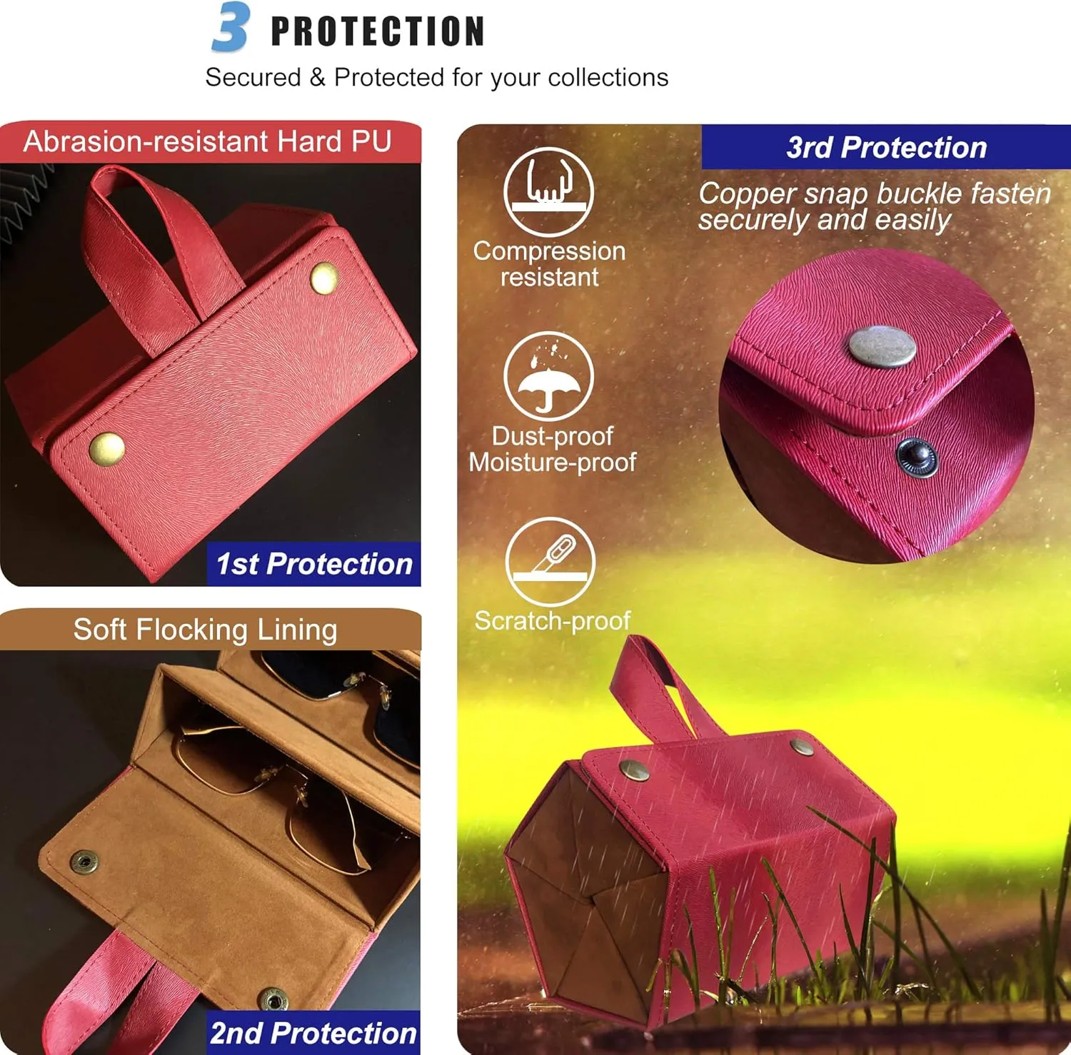 Longjet Sunglasses Organizer 5 Slots Travel Glasses Case Multiple Pairs Eyeglasses Storage Box Hanging Eyewear Holder