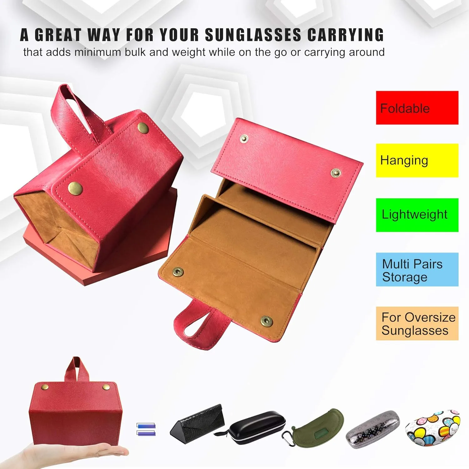 Longjet Sunglasses Organizer 5 Slots Travel Glasses Case Multiple Pairs Eyeglasses Storage Box Hanging Eyewear Holder