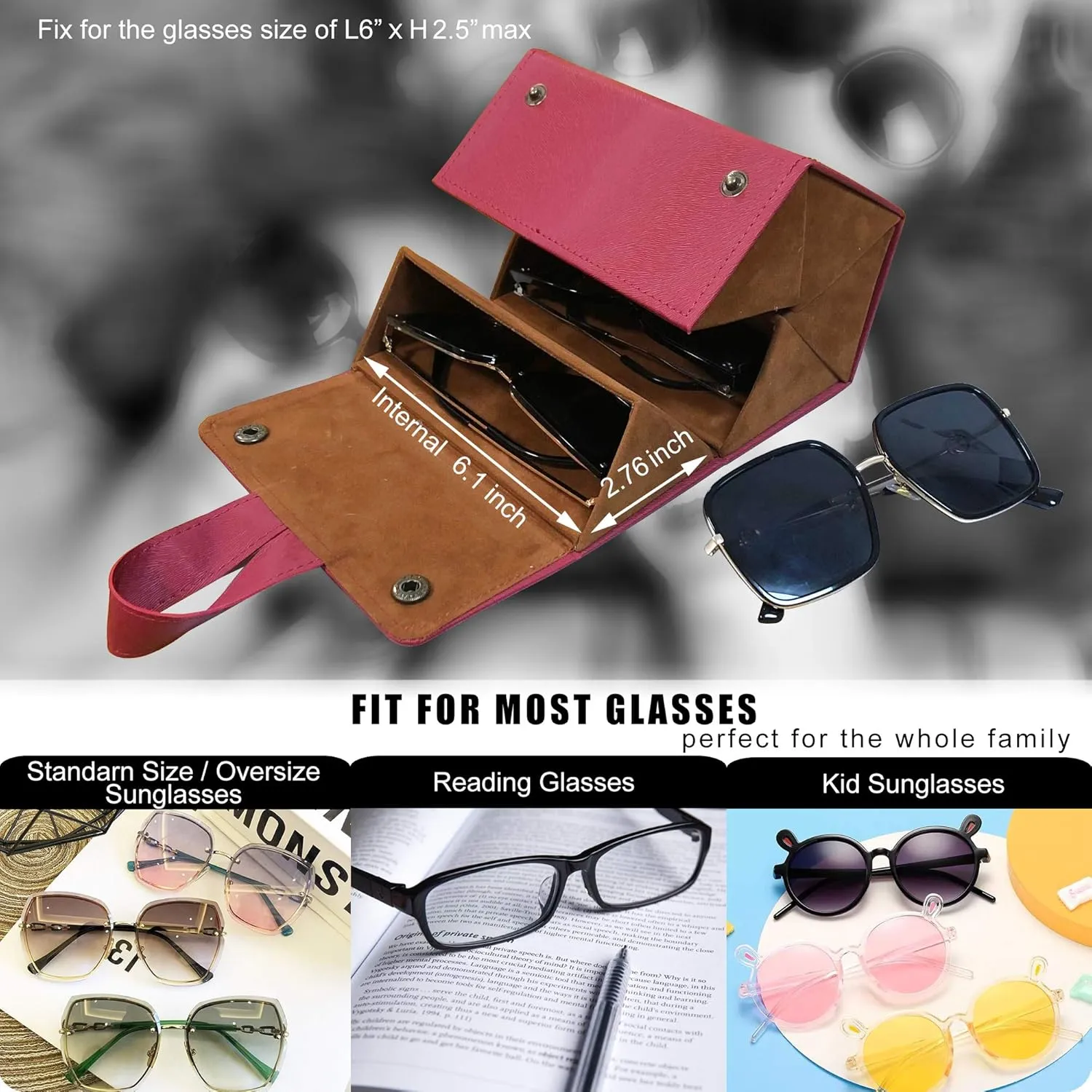 Longjet Sunglasses Organizer 5 Slots Travel Glasses Case Multiple Pairs Eyeglasses Storage Box Hanging Eyewear Holder