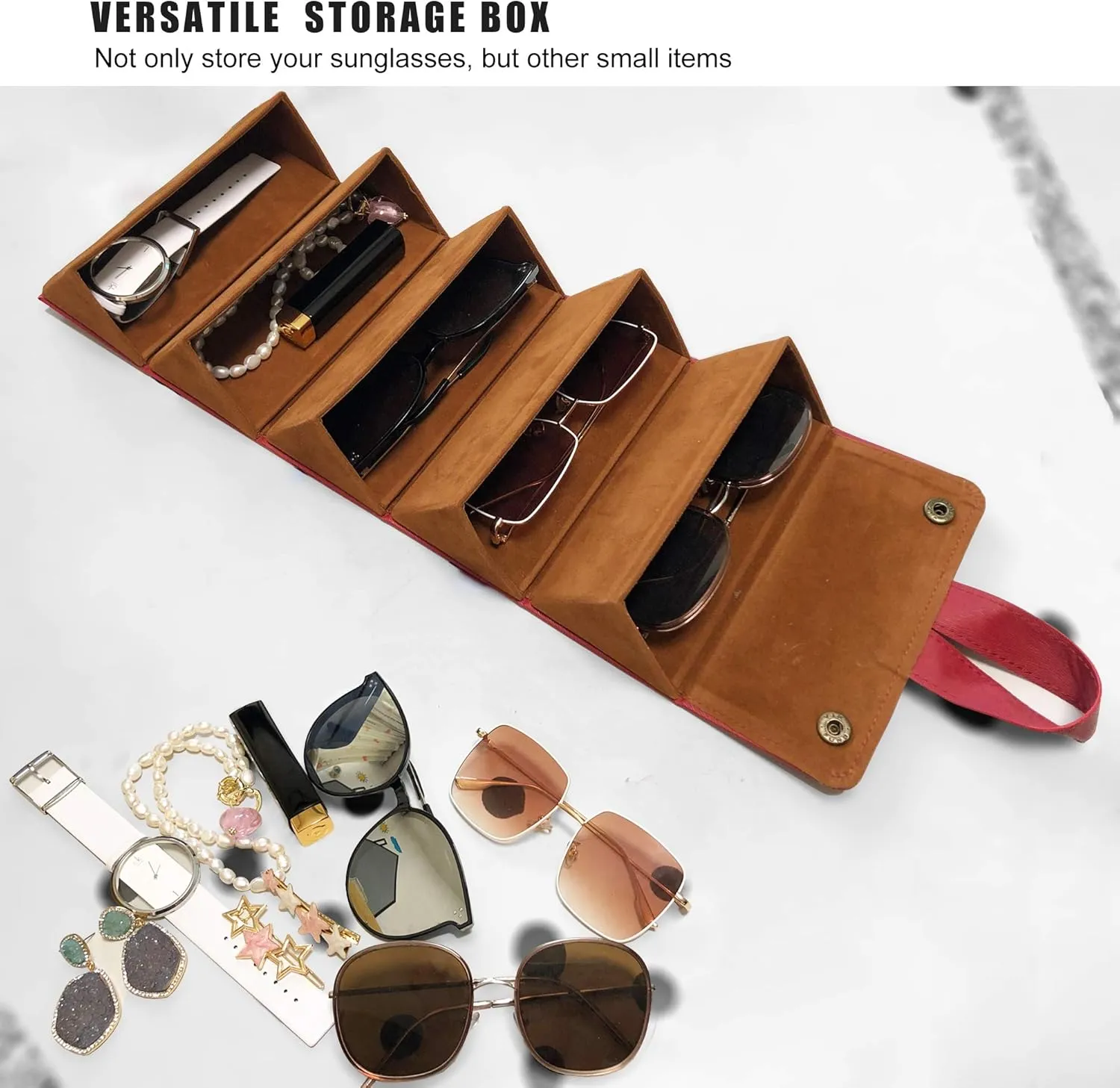Longjet Sunglasses Organizer 5 Slots Travel Glasses Case Multiple Pairs Eyeglasses Storage Box Hanging Eyewear Holder