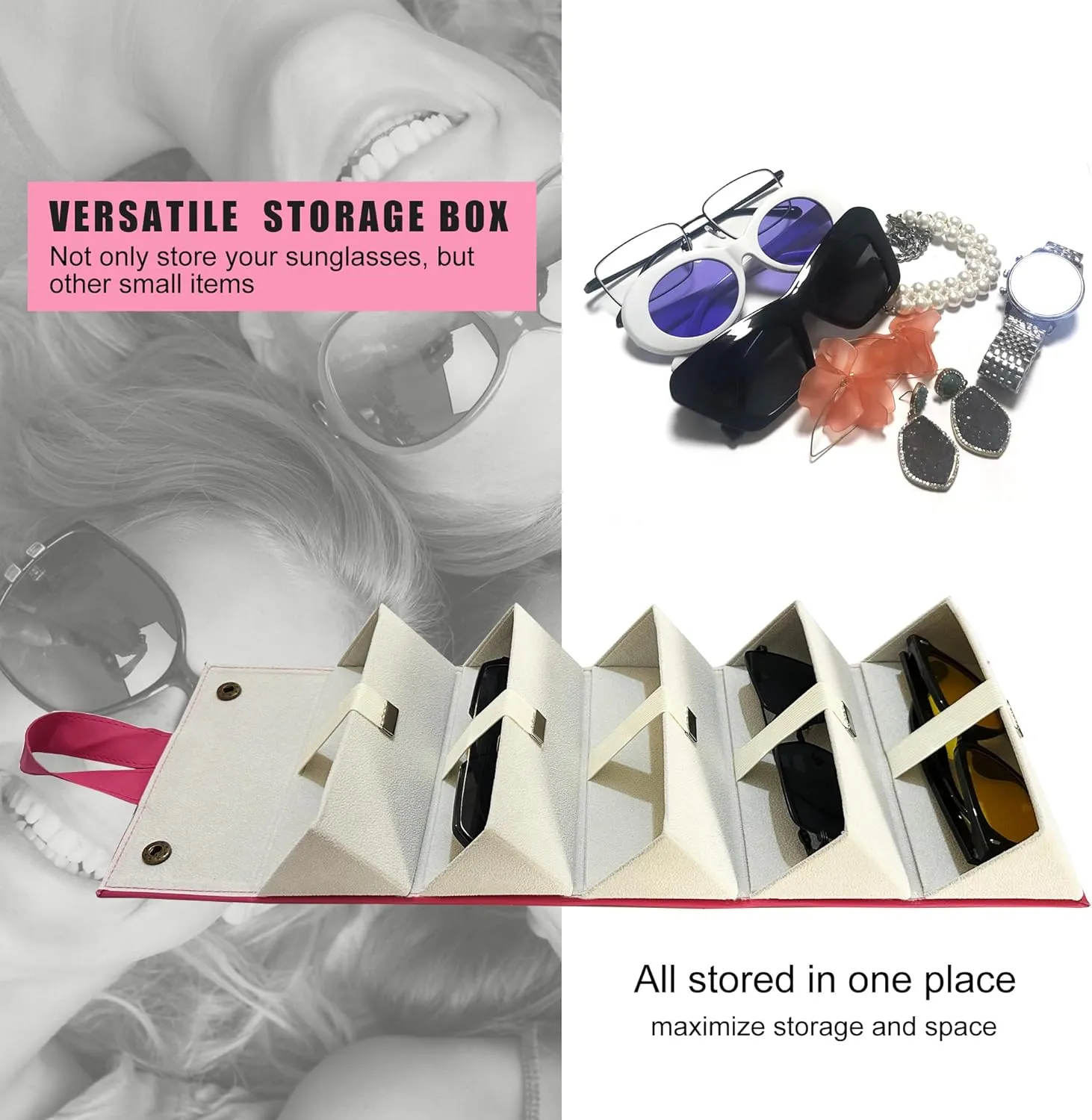 Longjet Sunglasses Organizer 5 Slots Travel Glasses Case Multiple Pairs Eyeglasses Storage Box Hanging Eyewear Holder