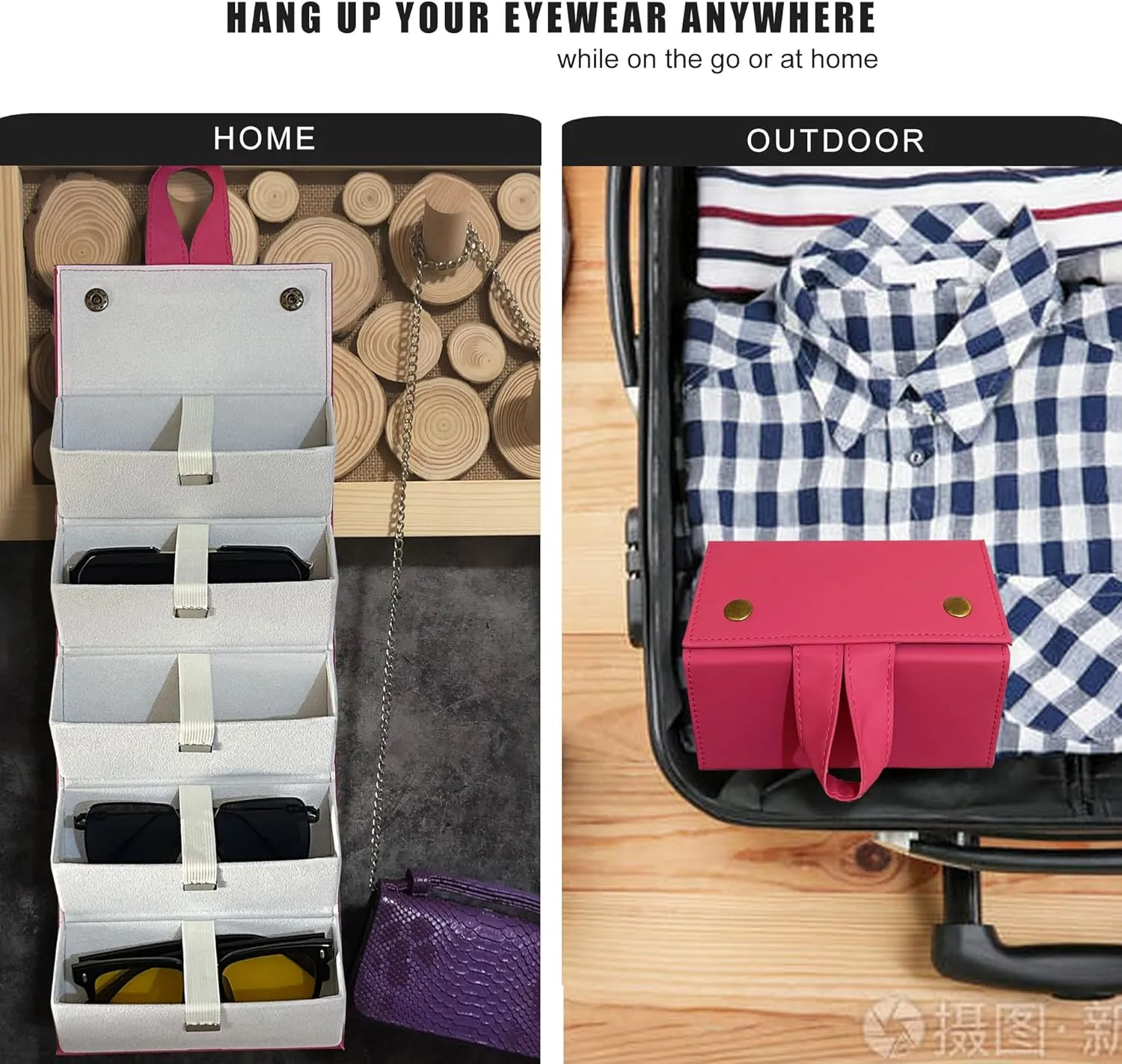 Longjet Sunglasses Organizer 5 Slots Travel Glasses Case Multiple Pairs Eyeglasses Storage Box Hanging Eyewear Holder