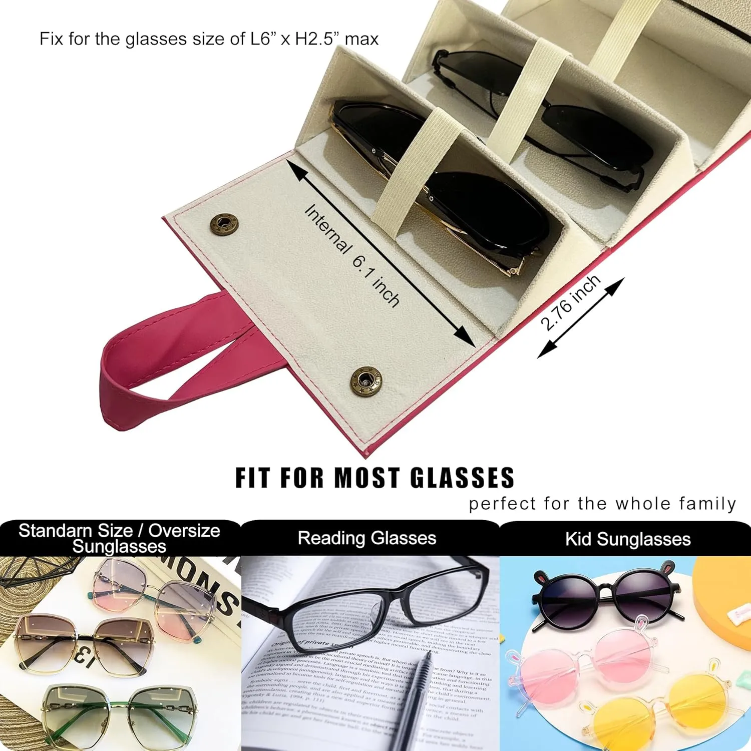 Longjet Sunglasses Organizer 5 Slots Travel Glasses Case Multiple Pairs Eyeglasses Storage Box Hanging Eyewear Holder