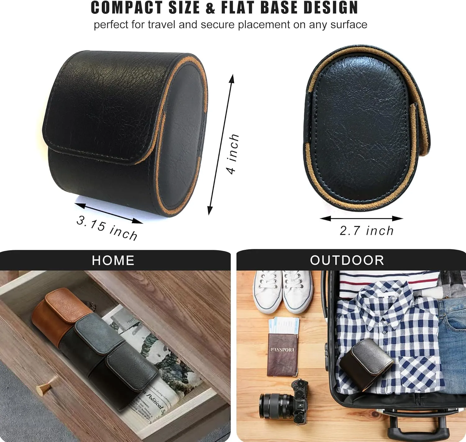 Longjet Watch Roll Travel Case for Men Portable Watches Organizer Box with Removable Velvet Pillow Holder (1 Slot Black)