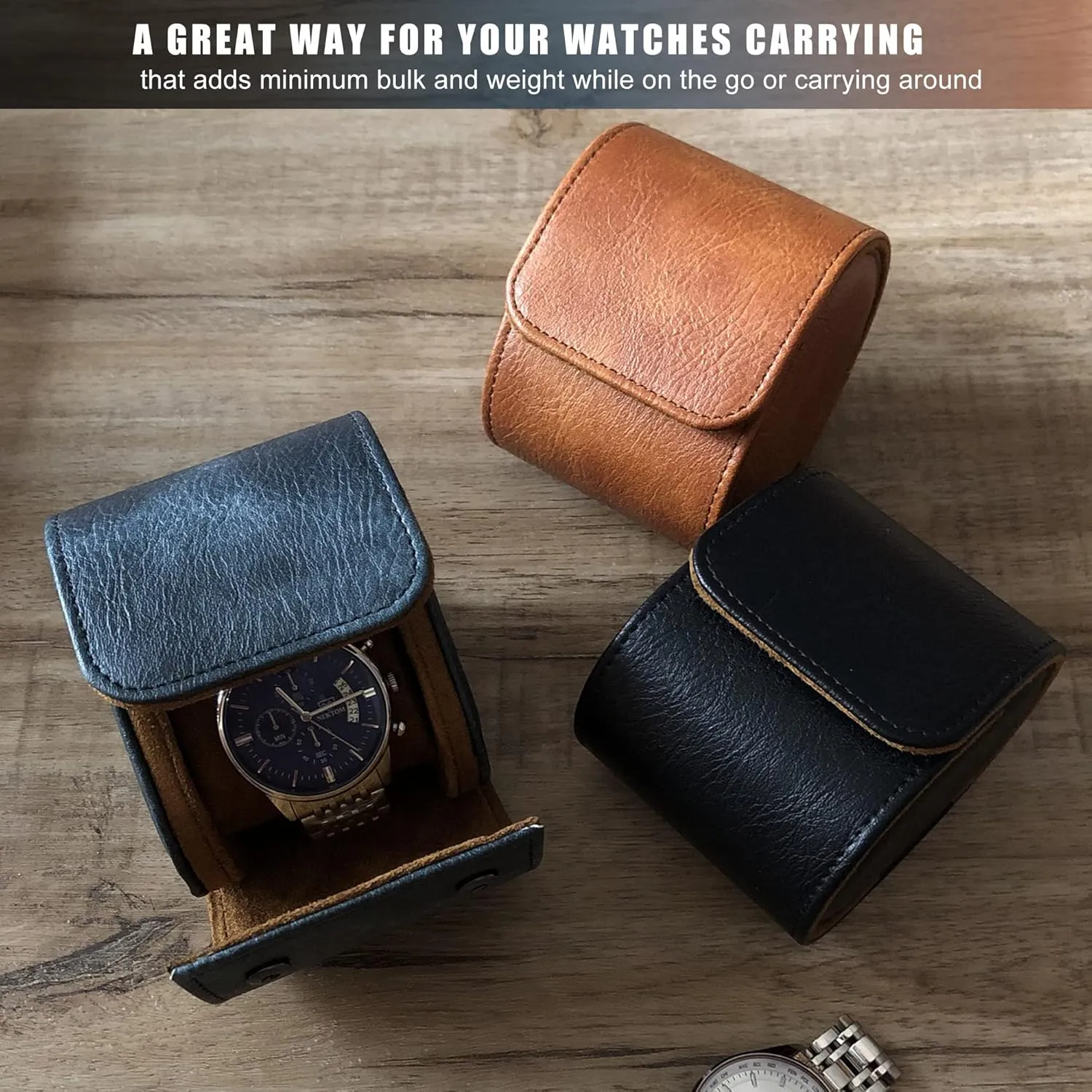 Longjet Watch Roll Travel Case for Men Portable Watches Organizer Box with Removable Velvet Pillow Holder (1 Slot Black)