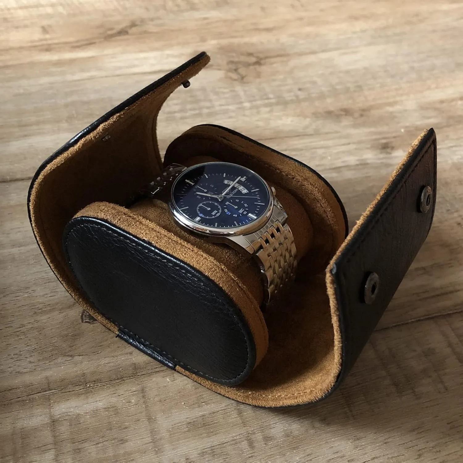 Longjet Watch Roll Travel Case for Men Portable Watches Organizer Box with Removable Velvet Pillow Holder (1 Slot Black)