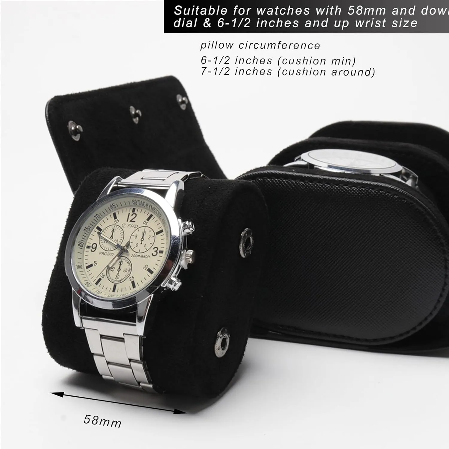 Longjet Watch Roll Travel Case for Men Portable Watches Organizer Box with Removable Velvet Pillow Holder (2 Slot Black Cross)