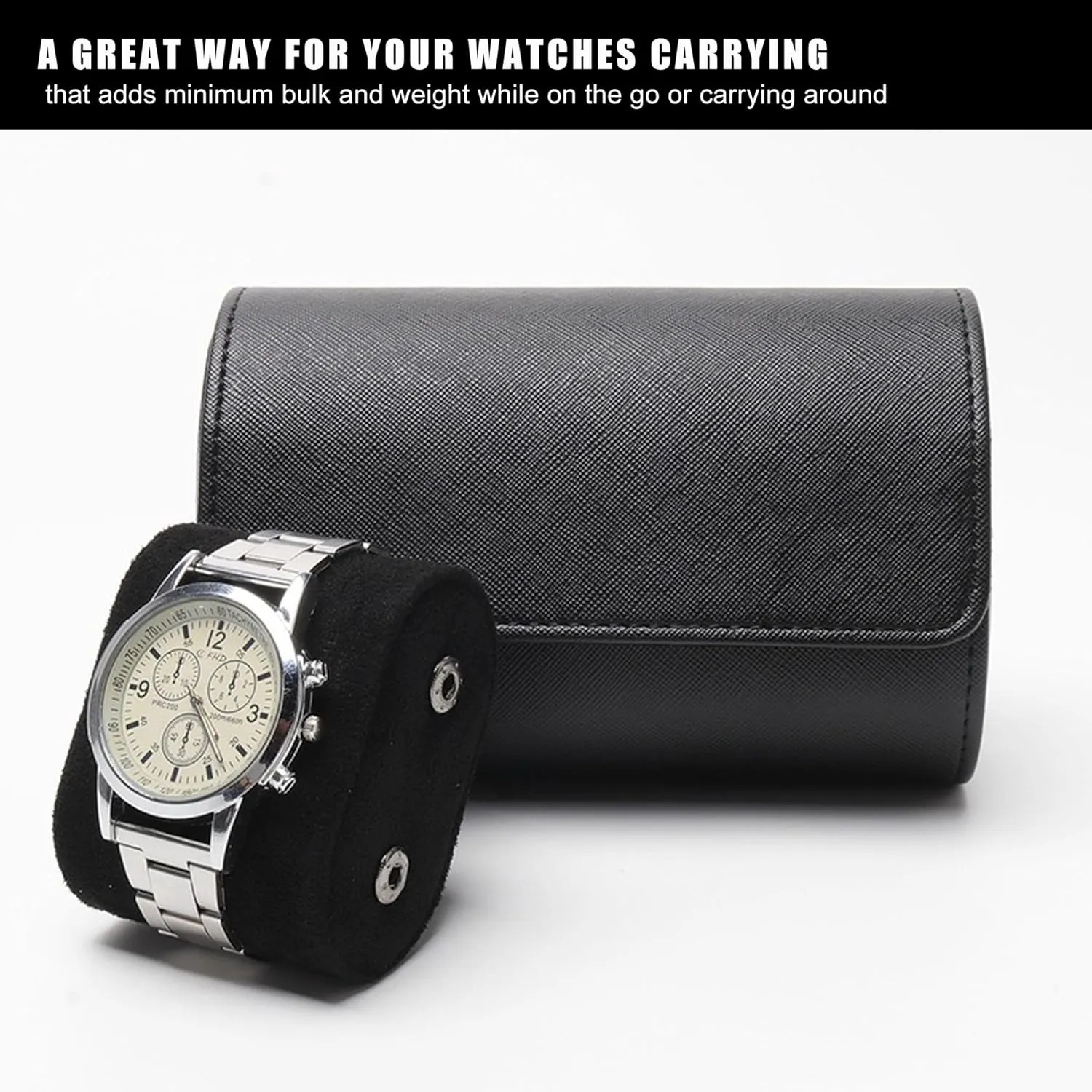 Longjet Watch Roll Travel Case for Men Portable Watches Organizer Box with Removable Velvet Pillow Holder (2 Slot Black Cross)