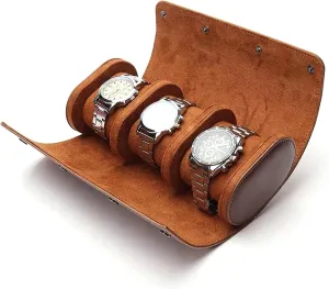 Longjet Watch Roll Travel Case for Men Portable Watches Organizer Box with Removable Velvet Pillow Holder (Brown)