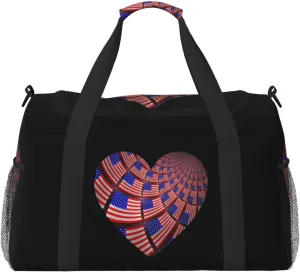 Love American Flag Travel Duffel Bag Large Foldable Waterproof Overnight Bag For Beach Swim Bags Pool Sports Gym