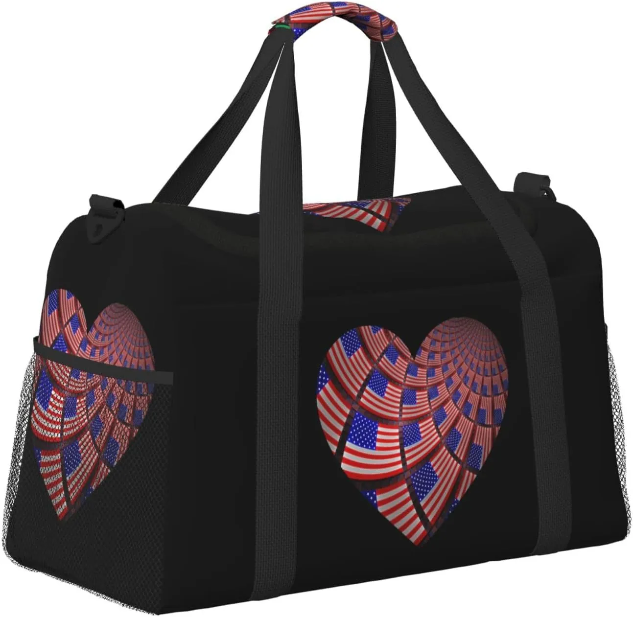 Love American Flag Travel Duffel Bag Large Foldable Waterproof Overnight Bag For Beach Swim Bags Pool Sports Gym