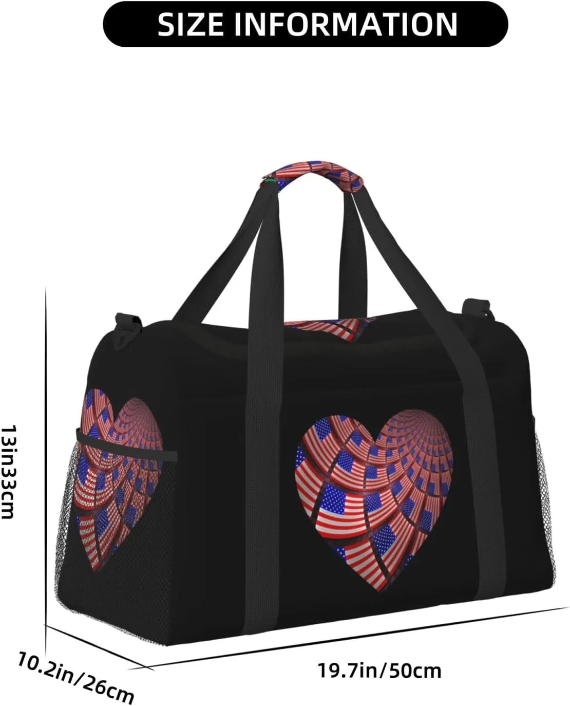 Love American Flag Travel Duffel Bag Large Foldable Waterproof Overnight Bag For Beach Swim Bags Pool Sports Gym