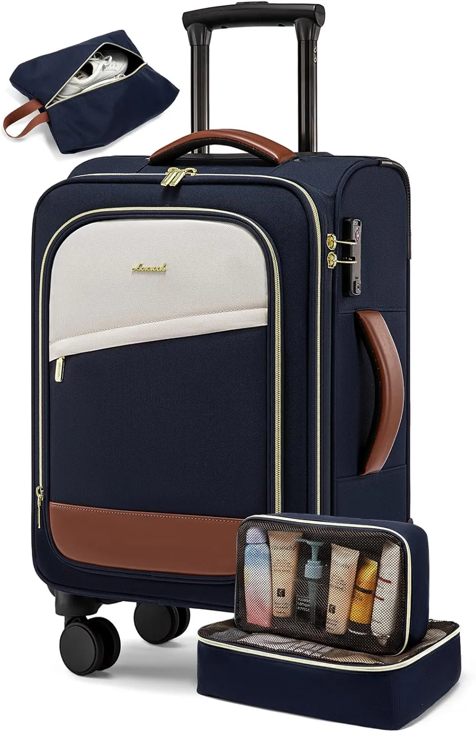 LOVEVOOK 4 Pcs Carry On Luggage 22x14x9 Airline Approved, 20 Inch Carry On Suitcases with Wheels, Softside Rolling Suitcase for Women Men, with TSA Lock Weekender Travel Luggage