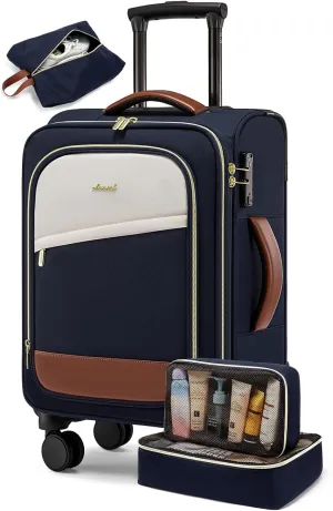 LOVEVOOK 4 Pcs Carry On Luggage 22x14x9 Airline Approved, 20 Inch Carry On Suitcases with Wheels, Softside Rolling Suitcase for Women Men, with TSA Lock Weekender Travel Luggage