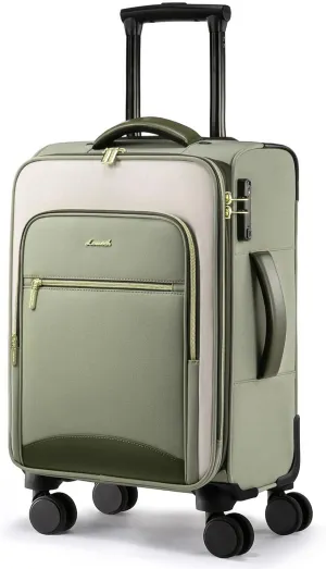 LOVEVOOK Carry On Luggage 22x14x9 Airline Approved with Spinner Wheels, 20 Inch Softside Suitcases, Lightweight Rolling Travel Carry on Suitcase with TSA Lock for Women Men Weekender, Green-yellow