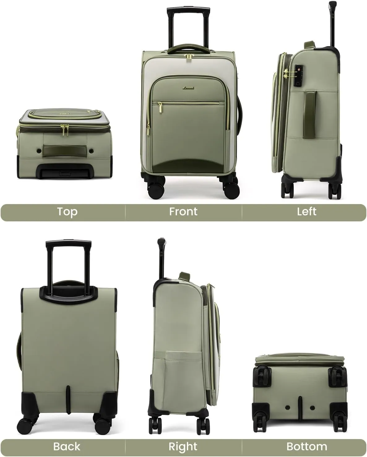 LOVEVOOK Carry On Luggage 22x14x9 Airline Approved with Spinner Wheels, 20 Inch Softside Suitcases, Lightweight Rolling Travel Carry on Suitcase with TSA Lock for Women Men Weekender, Green-yellow
