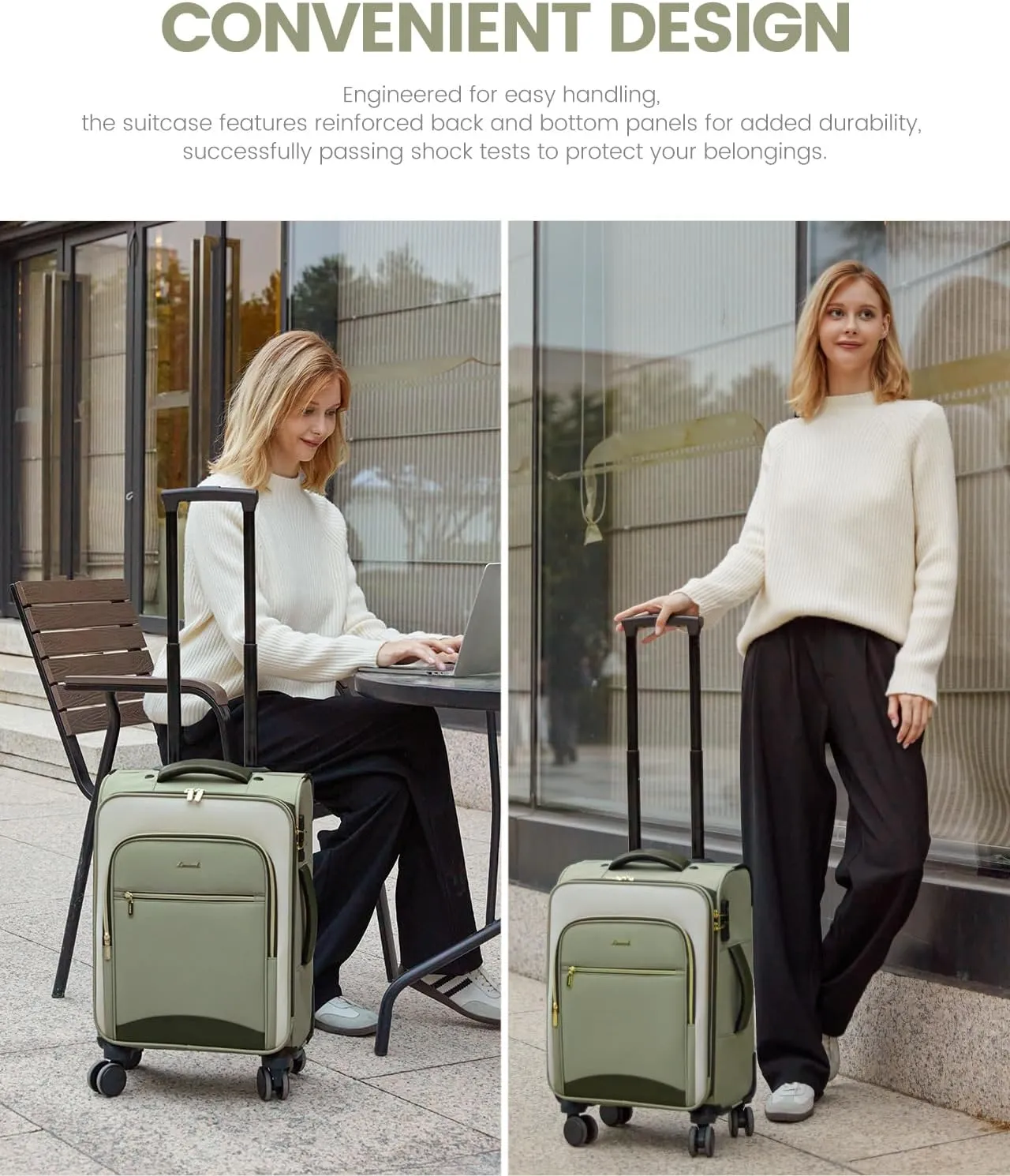 LOVEVOOK Carry On Luggage 22x14x9 Airline Approved with Spinner Wheels, 20 Inch Softside Suitcases, Lightweight Rolling Travel Carry on Suitcase with TSA Lock for Women Men Weekender, Green-yellow
