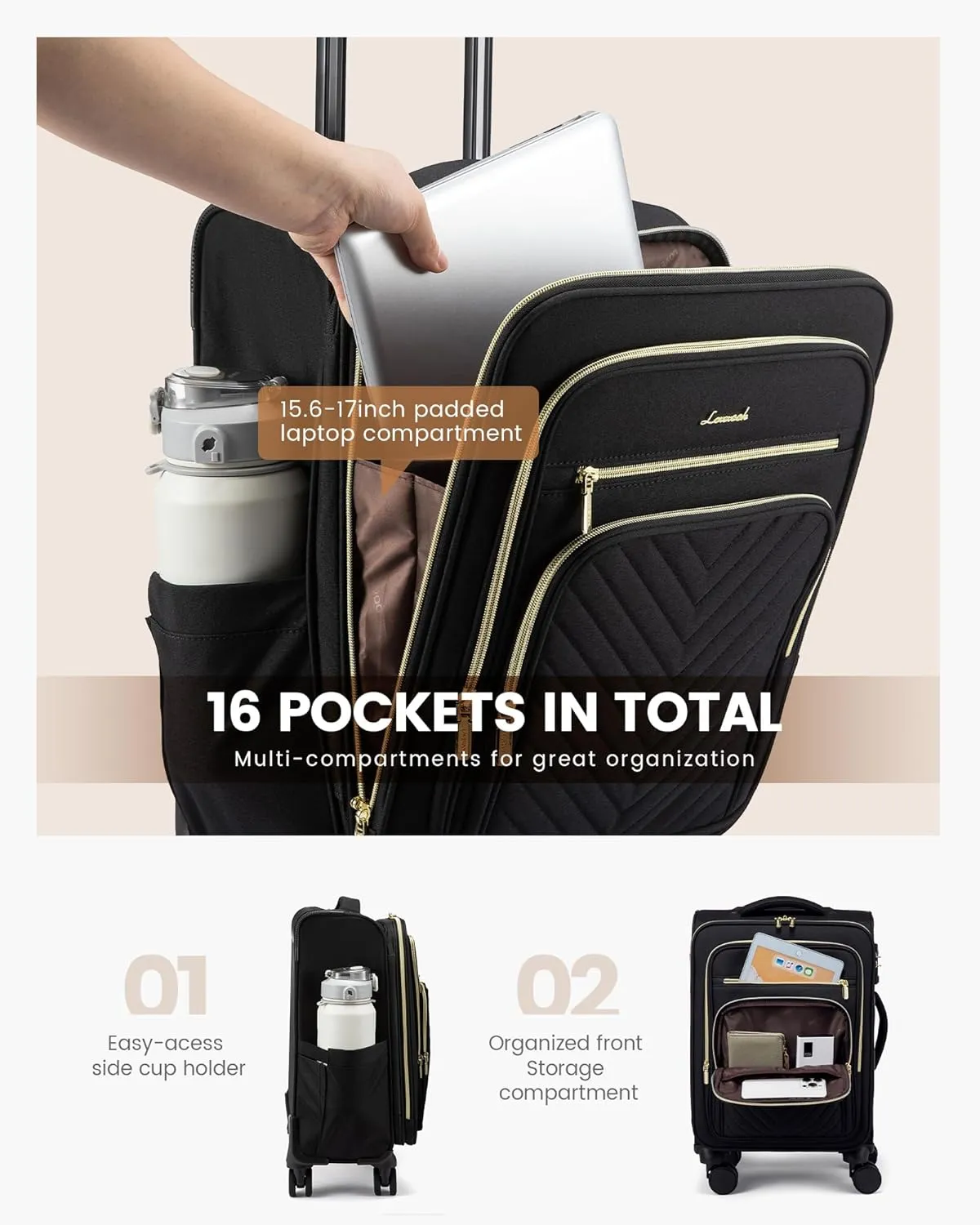 LOVEVOOK Carry On Luggage 22x14x9 Airline Approved,20 Inch Carry On Suitcases with Wheels,Softside Rolling Suitcase with TSA Lock for Women Men,Lightweight Travel luggage